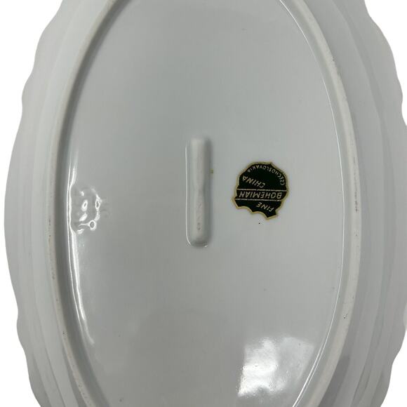 Fine Bohemian China Oval Serving Bowl 13" Long Pink Lily Gold Czechoslovakia Vtg - Picture 3 of 7